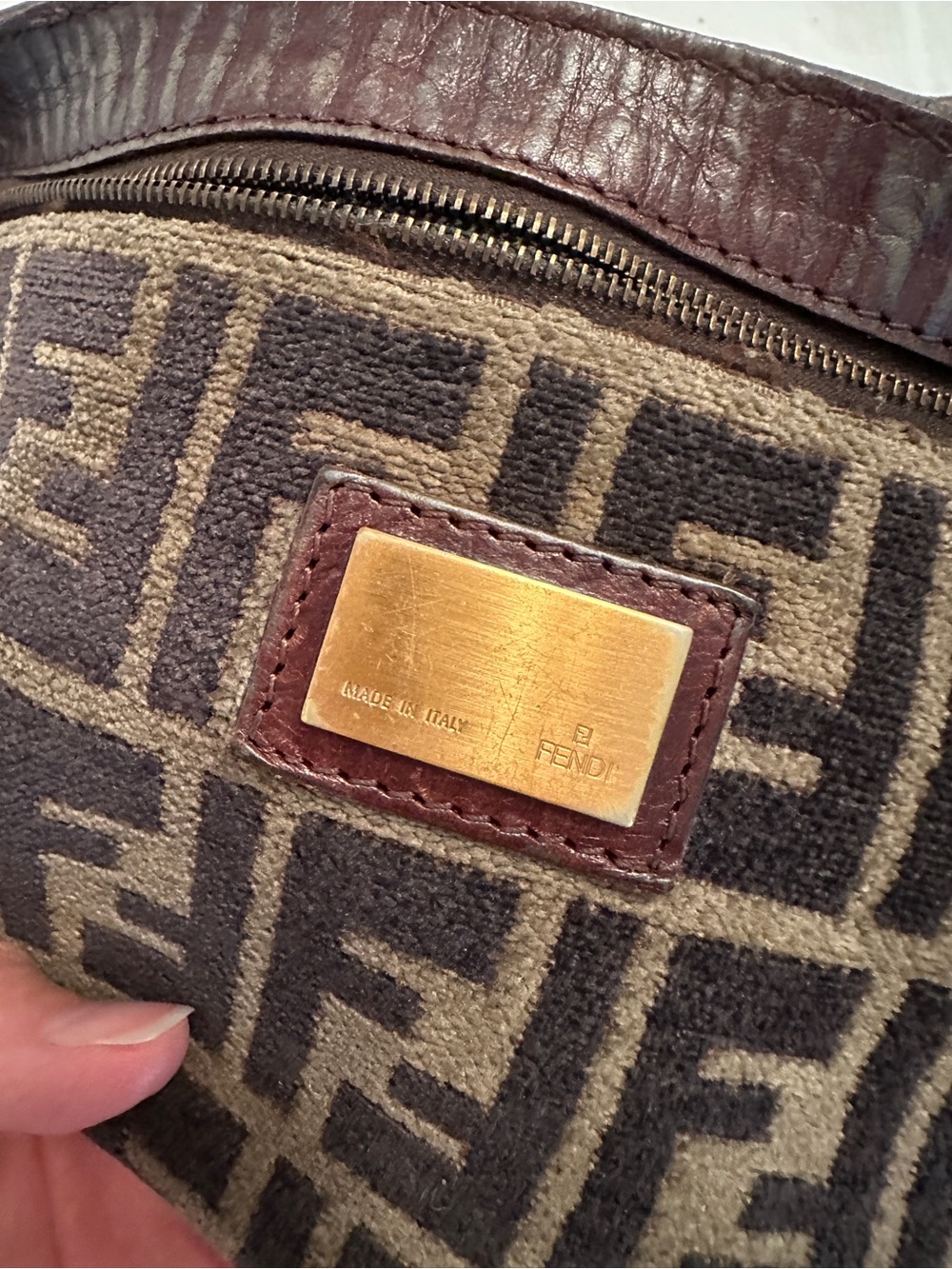 Fendi Brown Zucca FF Canvas Shoulder Bag with Gold Hardware - Picture 9 of 12